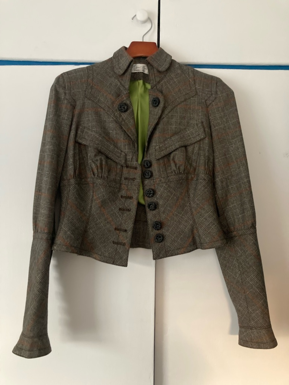 Byron Lars Brown Plaid Cropped Blazer excellent